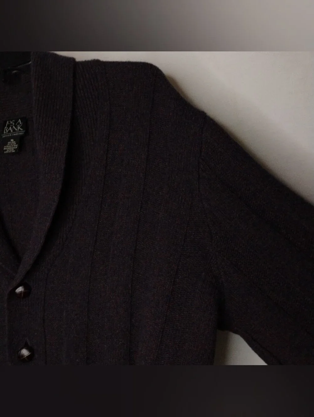 Men's Size XL Jos. A. Bank Dark Brown Wool Button Front V-Neck Cardigan Sweater